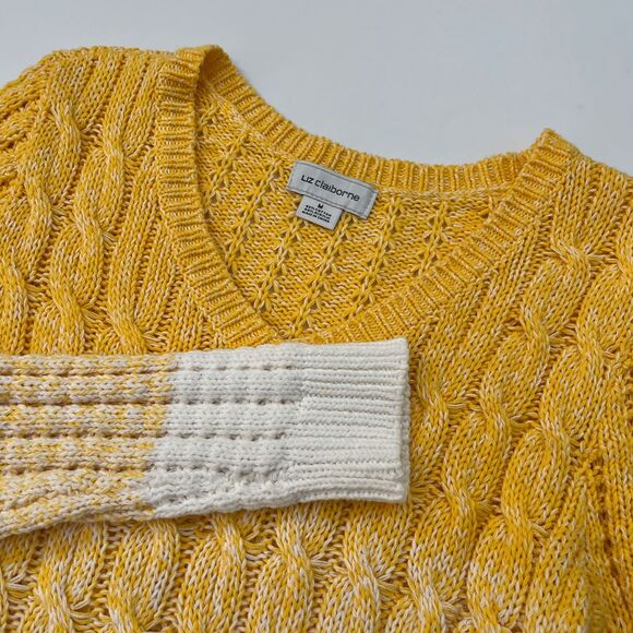Liz Claiborne Womens Yellow V‎ Neck Ombre Sweater, Liz Claiborne Long Sleeve 53 - Picture 1 of 6